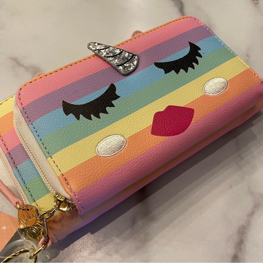 BETSEY JOHNSON Rainbow Striped Unicorn Kitty Cat Wallet Wristlet - Picture 2 of 8